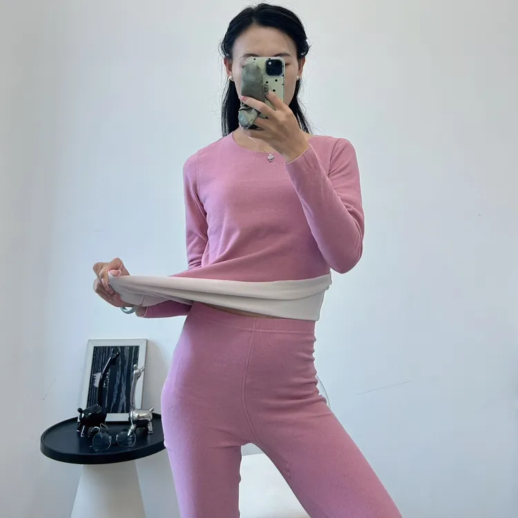 女士恒温套装德绒无痕保暖内衣自发热加绒加厚秋衣秋裤打底修身款