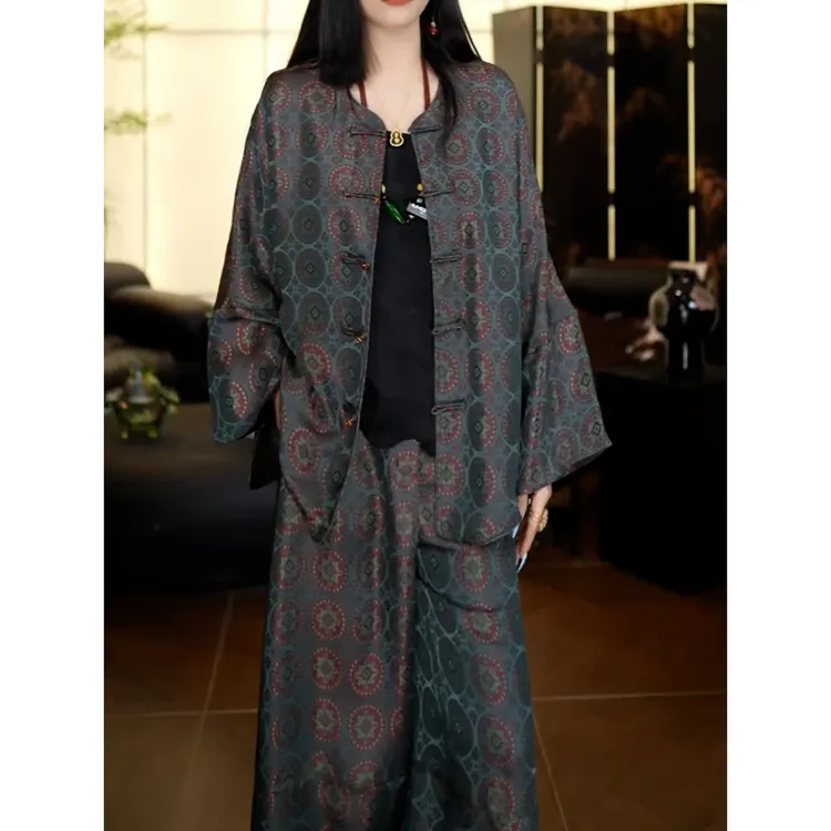 新中式国风贵夫人裤套装女2025秋季新款优雅气质长袖衬衫+阔腿裤