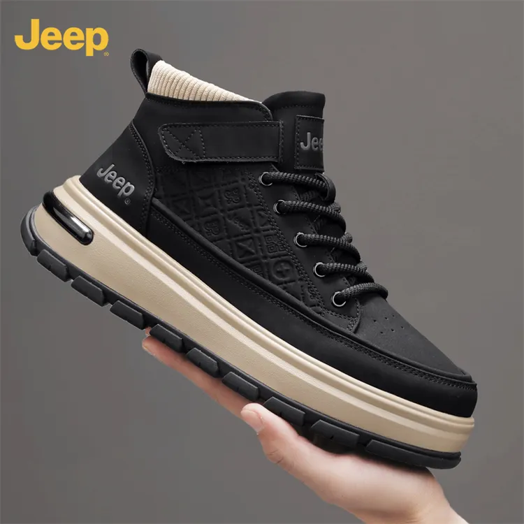 JEEP吉普马丁靴男秋冬季高帮英伦休闲皮鞋运动厚底增高机车工装靴商品图