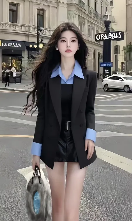 复古港风小个子设计感黑色正肩长袖西装外套女休闲通勤风显瘦穿搭