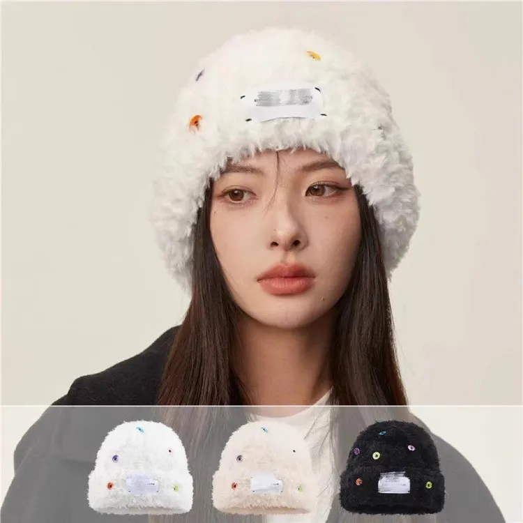 大头围显脸小针织帽韩版新款纽扣加厚毛绒帽秋冬女时尚软糯毛线针