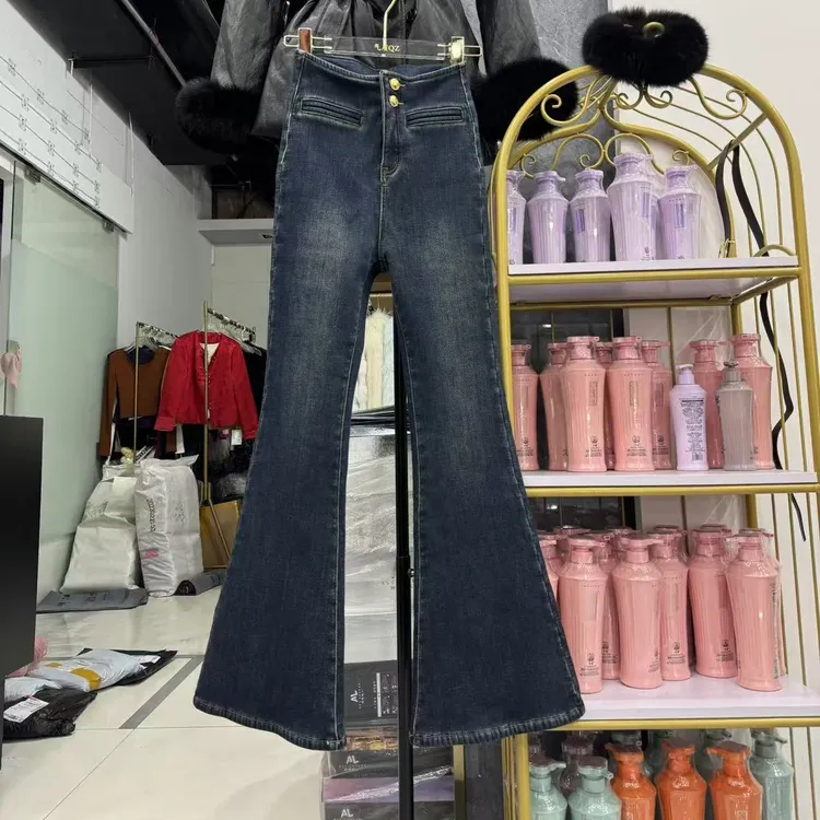 【相老板】精选新品-8175-加厚绒两粒扣牛仔喇叭裤