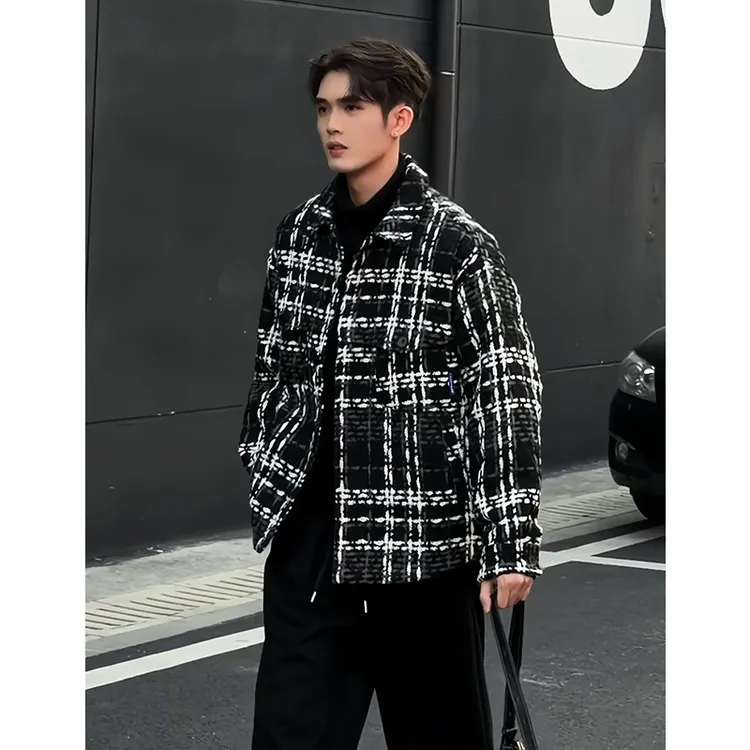 【国标90白鸭绒】提花设计保暖翻领羽绒服男个性潮流舒适帅气外套