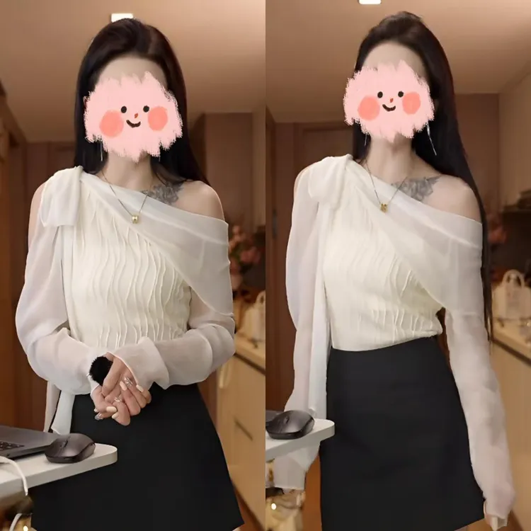 2025夏季新款不规则露肩防晒衬衫衬衣女法式纯欲气质时尚长袖上衣