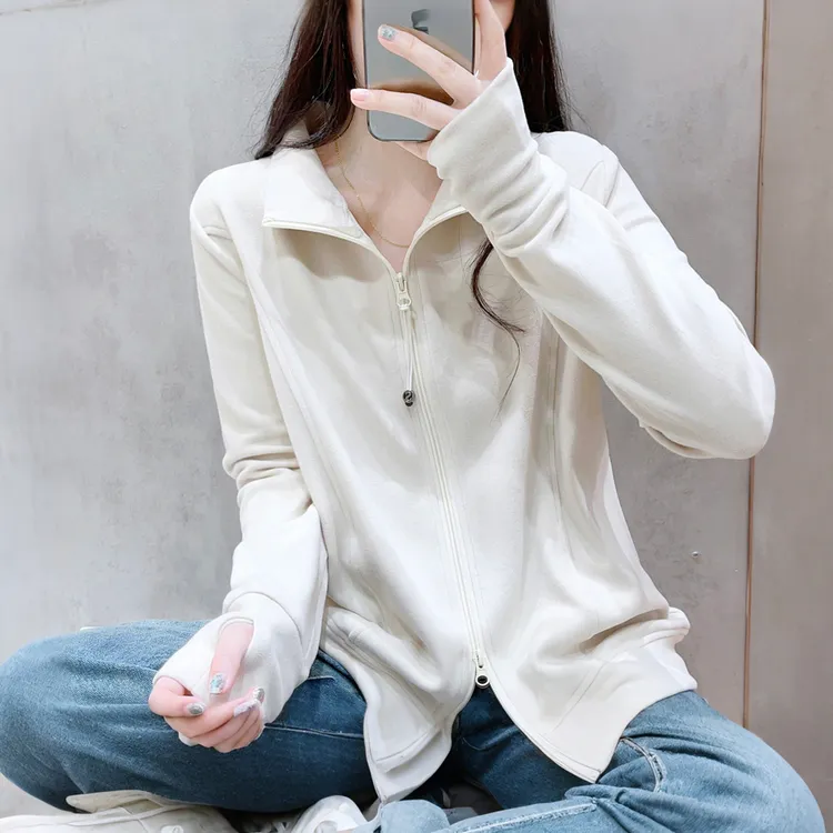 韩版宽松拼接拉链开衫德绒立领长袖复古休闲T恤春秋新款时髦外套