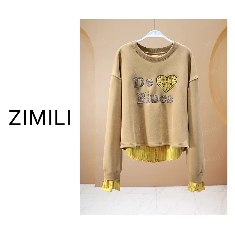 【亮哥欧货女装】冬季加厚《翰衣黄》亲肤超柔拼接衬衫卫衣26583