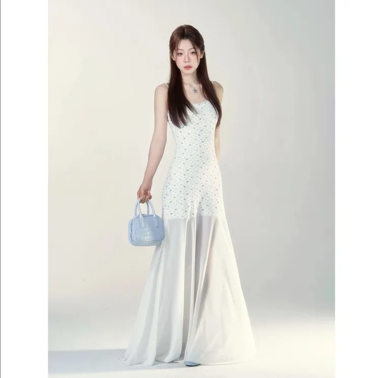 【知与性】夏季新款法式甜美仙气设感蕾丝碎花裙子收腰显瘦仙气连衣