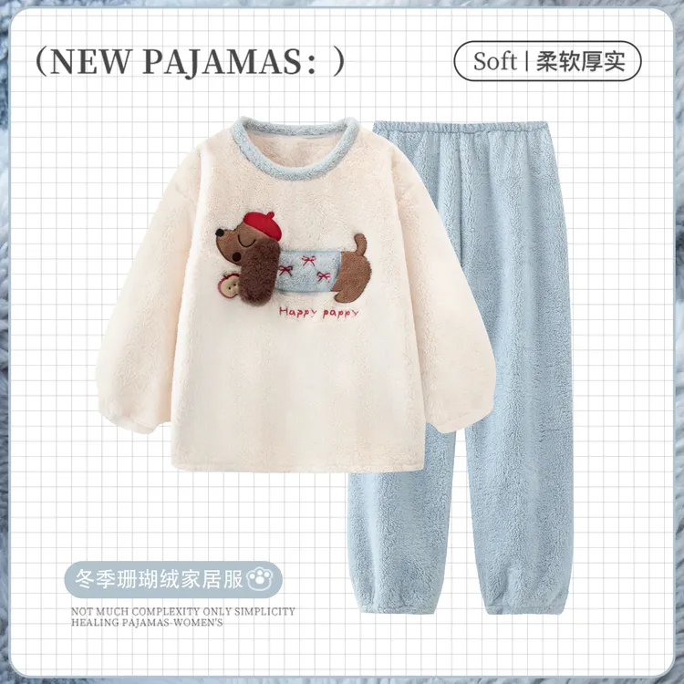 秋冬季睡衣女款爆款2025新款加厚加绒甜美珊瑚绒法兰绒套装家居服