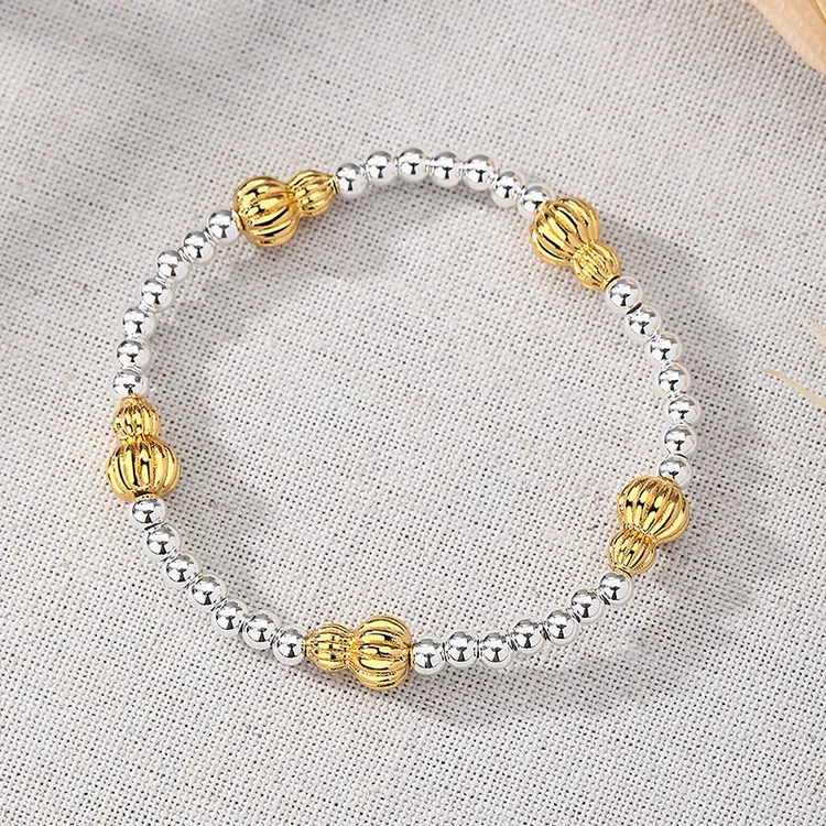 足银手链 新金色葫芦光珠9999银手链女百搭ins小众设计高级拼色