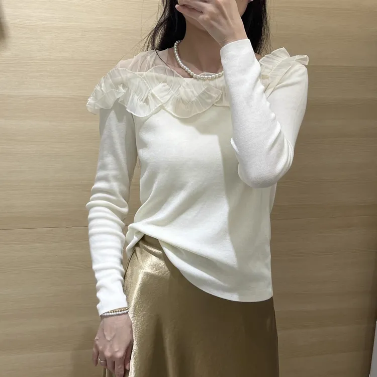 花边长袖拼接针织衫修身2025新款秋季时尚气质显瘦百搭女上衣3351
