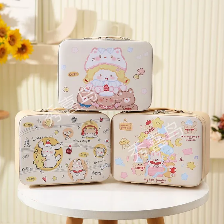 高颜值手提化妆包可爱大容量便携新款带镜子防水外出护肤品收纳箱