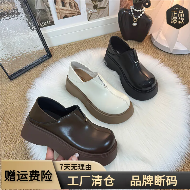 2025春季新款时尚百搭防水台两穿勃肯鞋厚底增高松糕一脚蹬乐福鞋