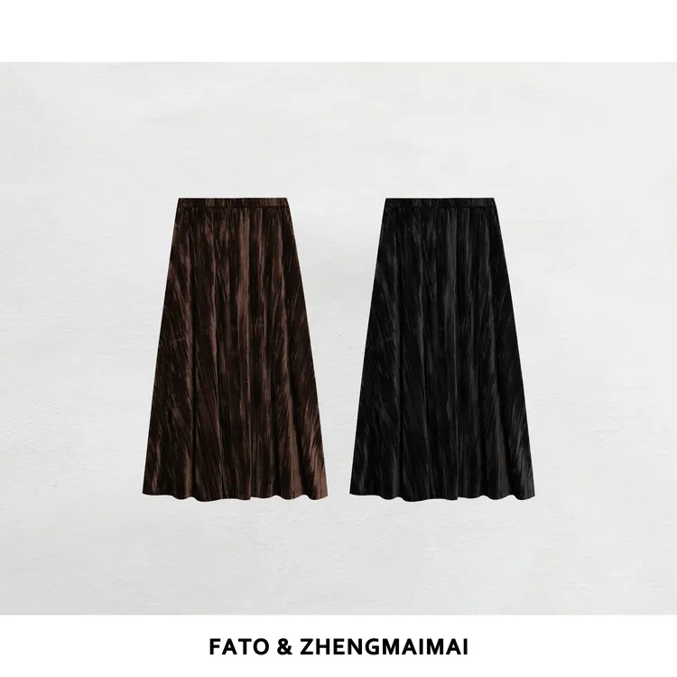 【郑买买】暗夜可可 秋冬款休闲百搭经典气质洋气丝绒半裙KW50909Q2