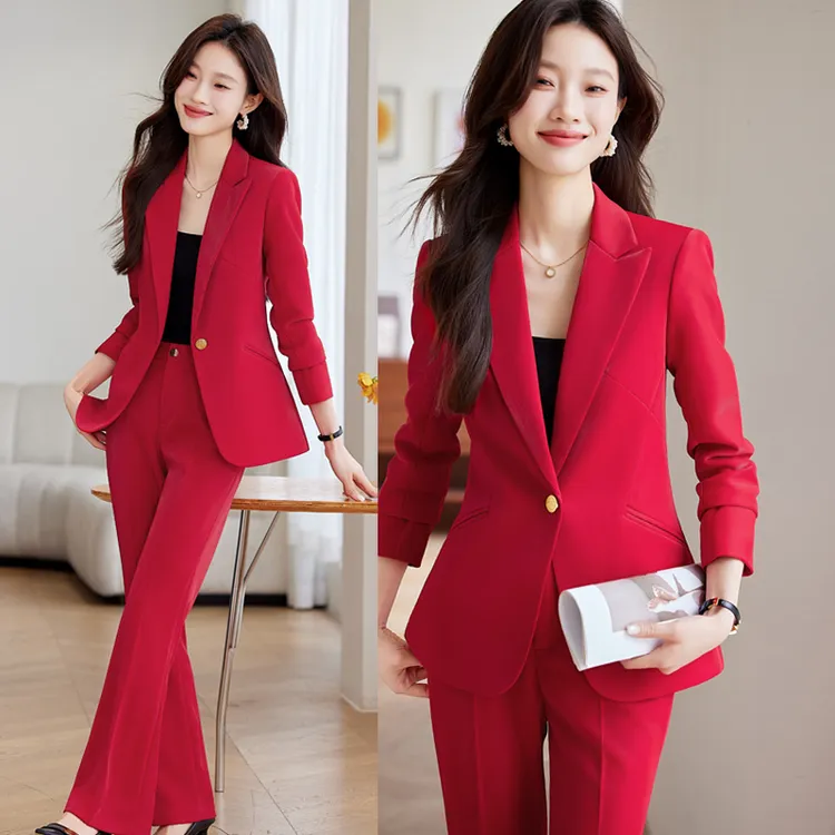 红色西装套装女2025春季新款气质西服外套年会主持人正装工作服