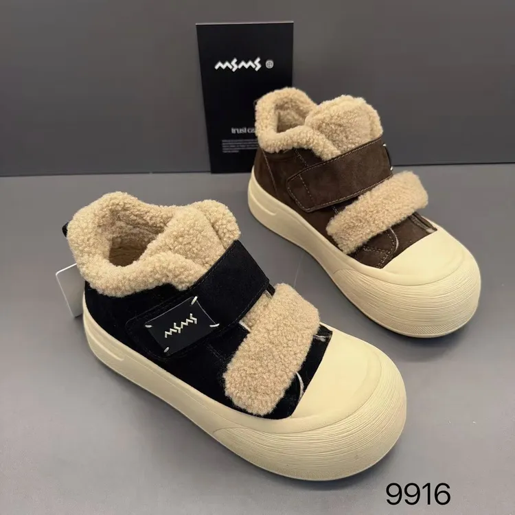 玛莎玛索9916冬季新款大棉时尚百搭休闲粘扣厚底防滑保暖女鞋