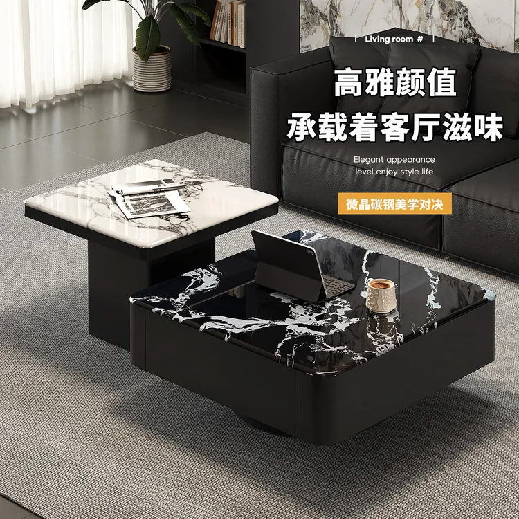 意式轻奢超晶石实木客厅家用茶桌高端微晶石2025客厅茶几