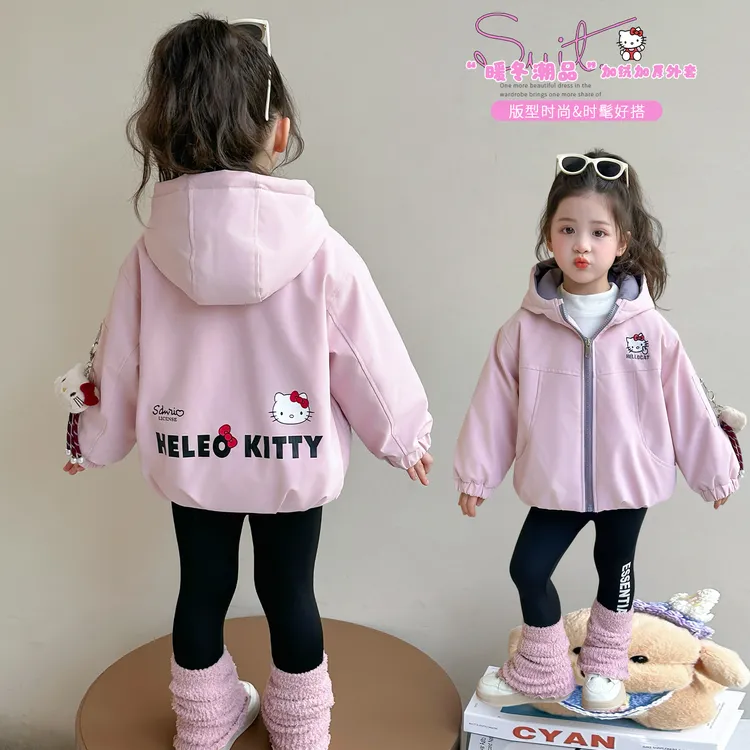 女童加绒外套洋气儿童加厚防风冲锋衣宝宝上衣女孩秋冬装2025新款