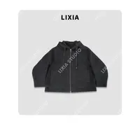 LIXIA【慵懒小调】休闲慵懒风软糯舒适绵羊毛连帽外套-25123