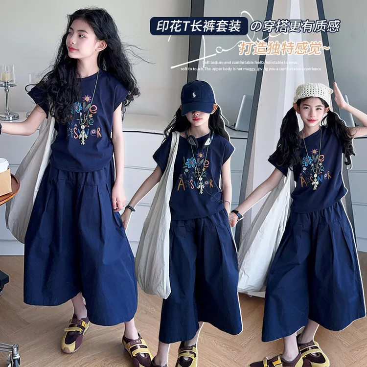 25202女童套装夏季2025网红高级中大童超洋气短袖裤裙两件套潮