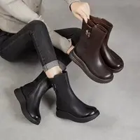 冬季加绒牛皮大头靴