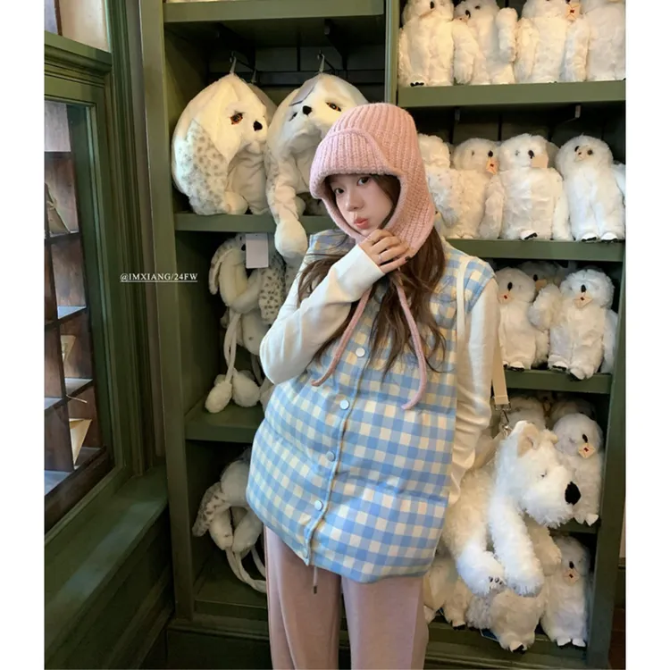 白鸭绒羽绒马甲背心女秋冬外穿新款2025格子保暖坎肩叠穿马夹外套