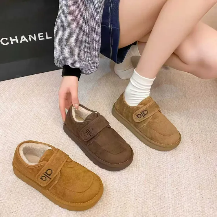 厚底加绒勃肯鞋女雪地靴2025新款秋冬季防滑毛毛豆豆鞋保暖棉鞋子