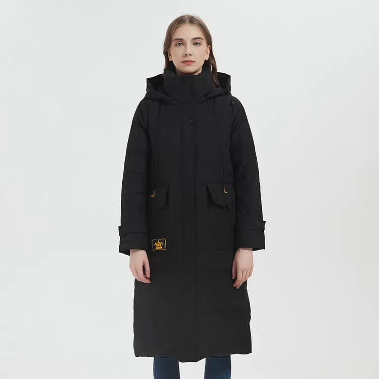 冬季新款高端女士长款羽绒服宽松立领加厚白鸭绒大码外套