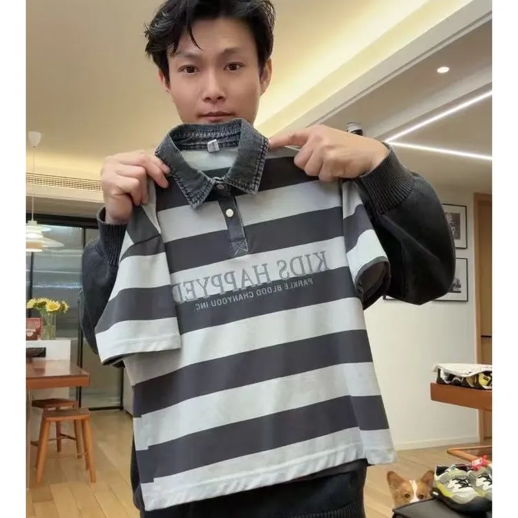 儿童拼接条纹短袖童装夏款2025韩版宽松男女童T恤百搭时尚上衣潮