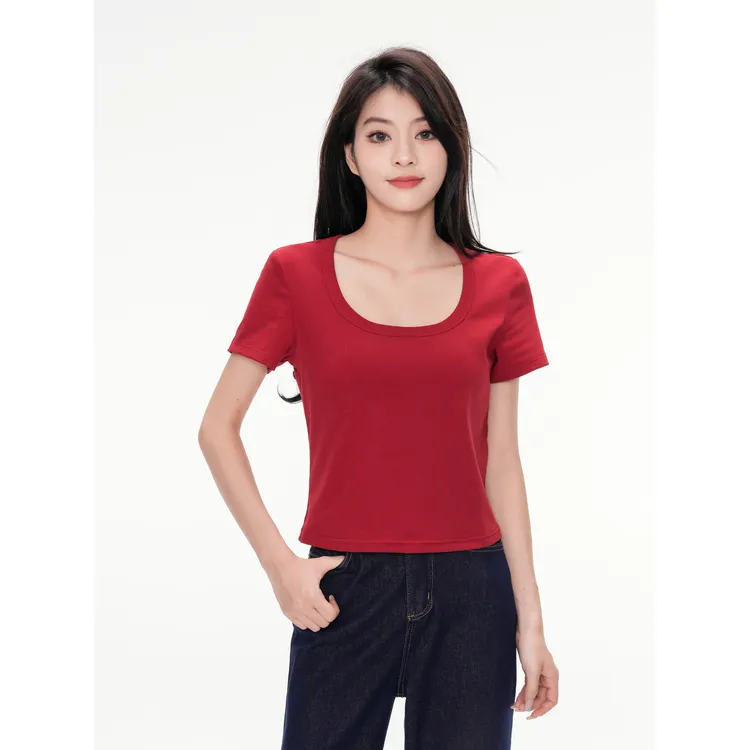 红色半袖短袖洋气夏季上衣女款爆款夏天新季气质T恤时尚百搭