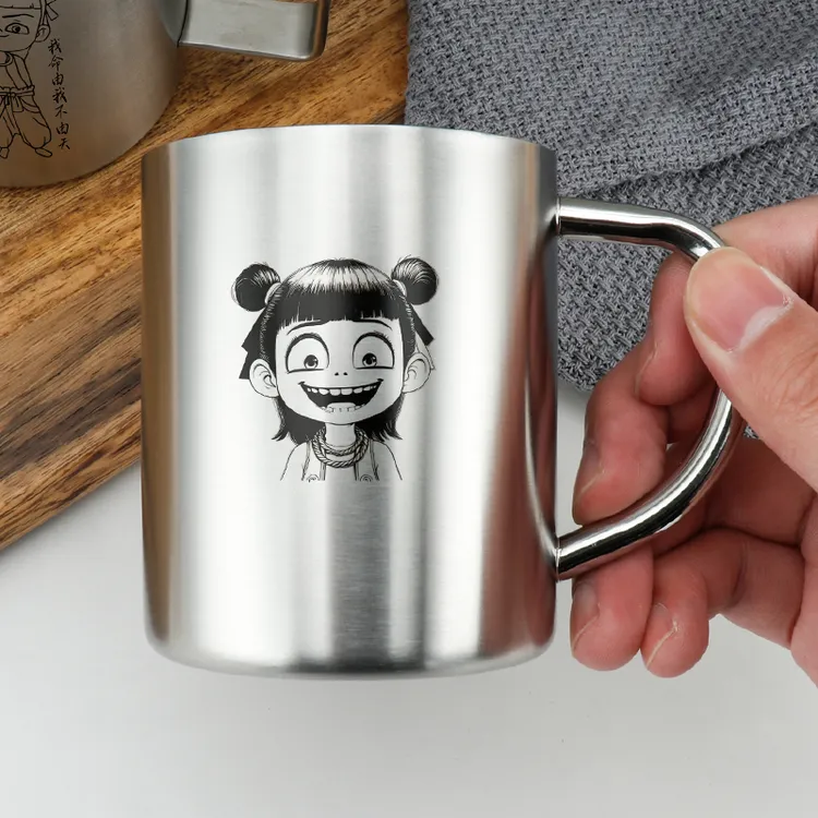 316不锈钢马克杯防摔杯子带盖儿童家用喝水敖丙哪吒水杯周边定制