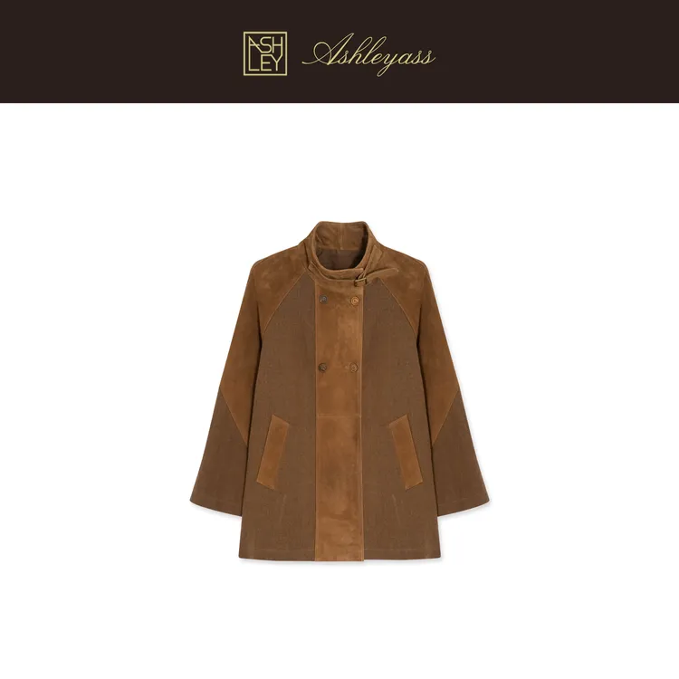 【ASHLEYASS】“羊皮绒感驼色外套”美拉德质感双排扣外套LSW251179W