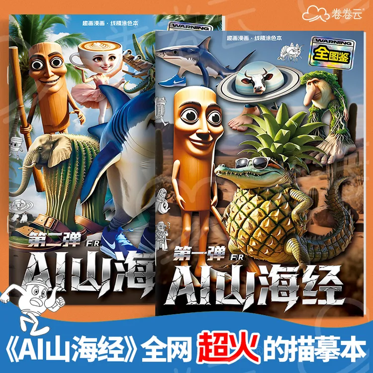 山海经图画本tungtungsahur木棍人穿鞋鲨鱼涂色本填色绘画轮胎鳄