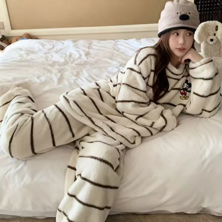 加绒加厚保暖长袖秋冬季女士睡衣女款爆款2025新款