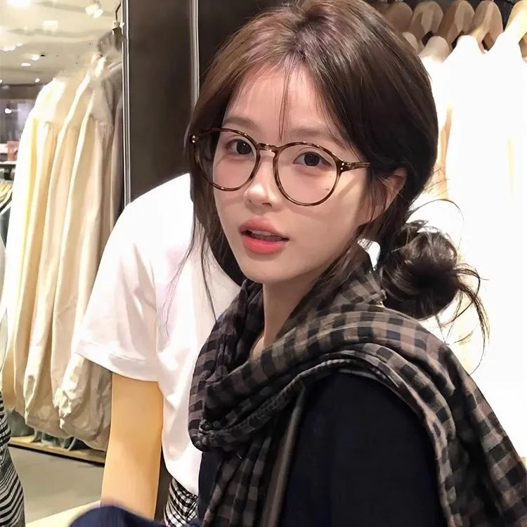 日系玳瑁色圆框眼镜女近视度数可配素颜神器大框显脸小豹纹眼睛架