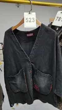 523-女短外套民族风拼接短款外套秋季V领长袖开衫均码女装口袋