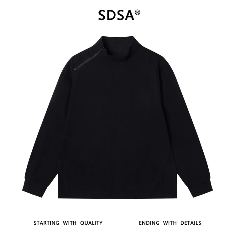 SDSA男士秋冬新款痞帅男装纯色半高领卫衣领口拉链拼接设计百搭