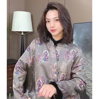 美美国风秋冬新款时尚貂毛拼接国潮斜襟上衣夹棉福禄提花小衫6786
