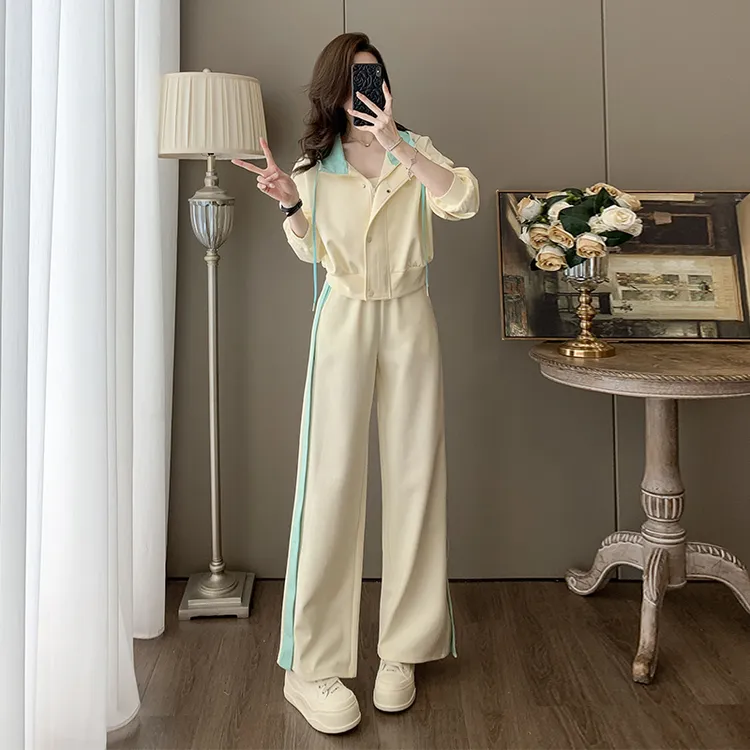 潮牌时尚休闲运动套装女2025新款春秋时尚减龄连帽卫衣阔腿裤两件