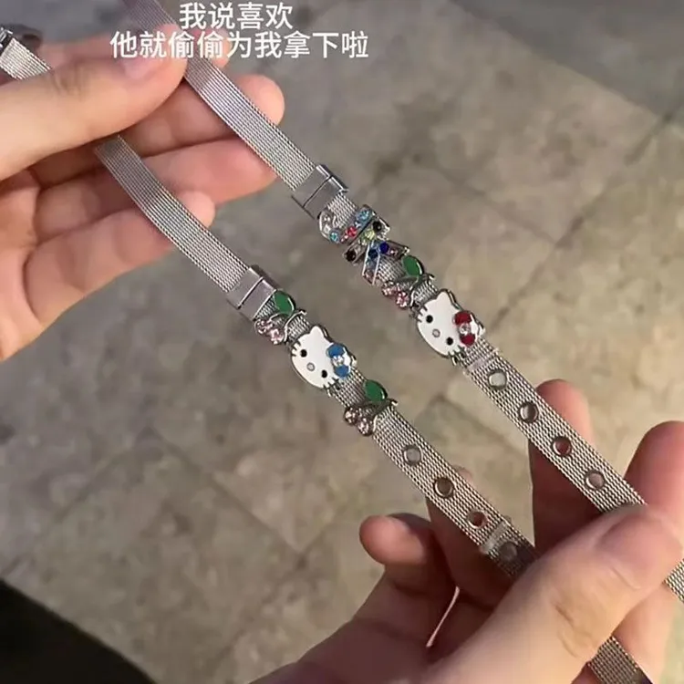 可爱kitty猫卡通情侣手环Y2K千禧辣妹猫咪锆石手链