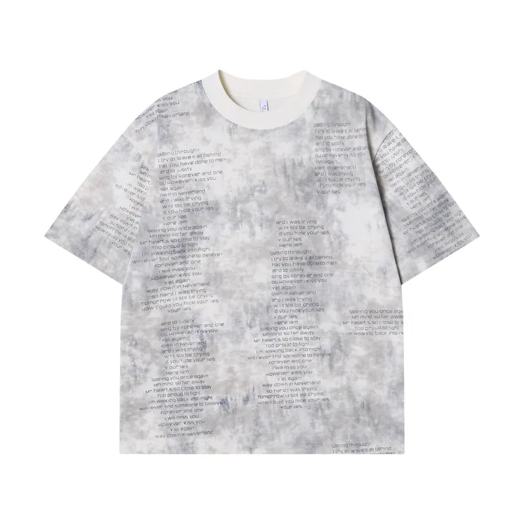 夏季高级感新款韩版扎染满印字母圆领短袖T恤宽松潮流休闲上衣