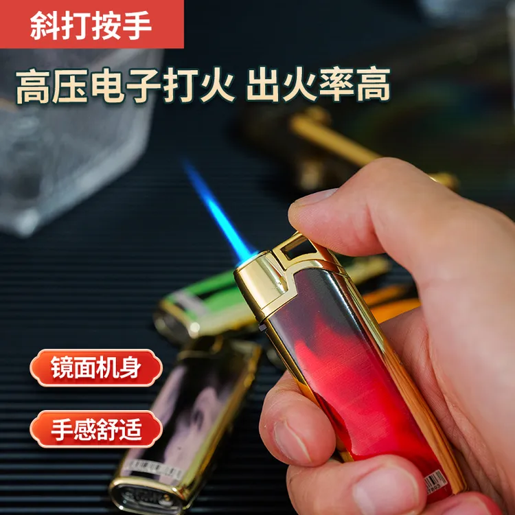 2025年新款高档全金属机身蓝焰直冲耐用防爆防风打火机创意送礼