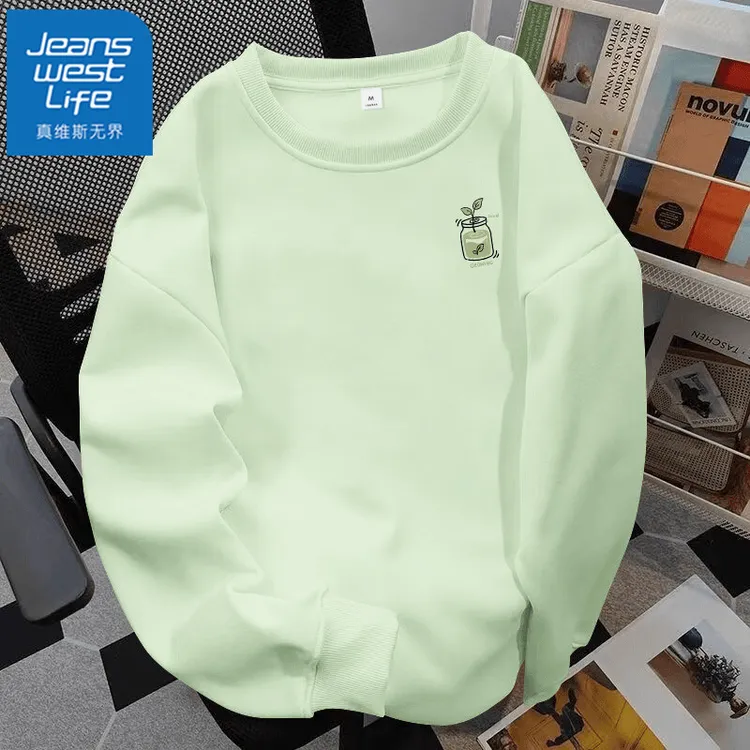 真维斯无界潮牌薄款卫衣女士2025新款春秋款圆领无帽韩系宽松显瘦