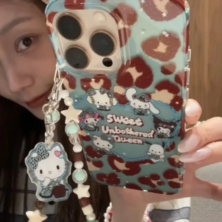 可爱豹纹爱心三丽鸥适用苹果16promax手机壳iPhone15卡通14新款13