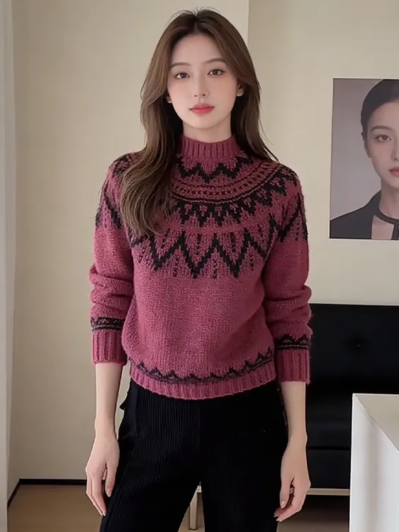 紫色高领毛衣内搭可外穿女新款宽松慵懒风软糯针织衫上衣W2-55
