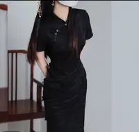 码加加51377夏季新款新中式黑色改良旗袍复古气质显瘦大码连衣裙