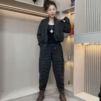 0165【凡家衣橱】秋季新款时尚气质宽松条纹哈伦裤套装