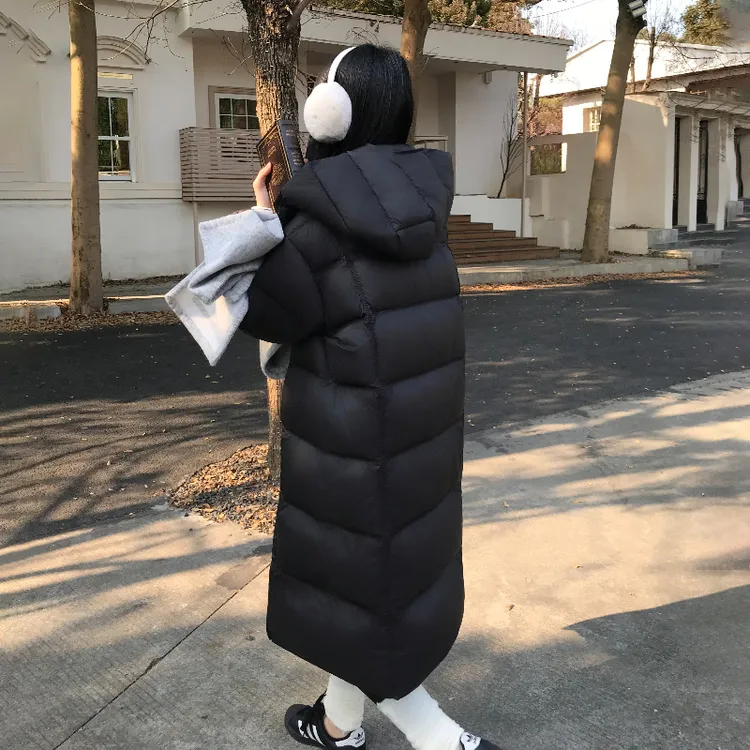 Audwyn90白鸭绒中长款羽绒服女冬季加厚保暖设计感宽松连帽面包服