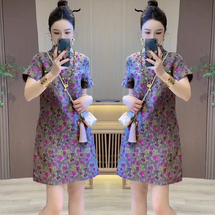 新中式国风女装印花复古2025夏季改良绝美高级感短袖旗袍连衣裙潮