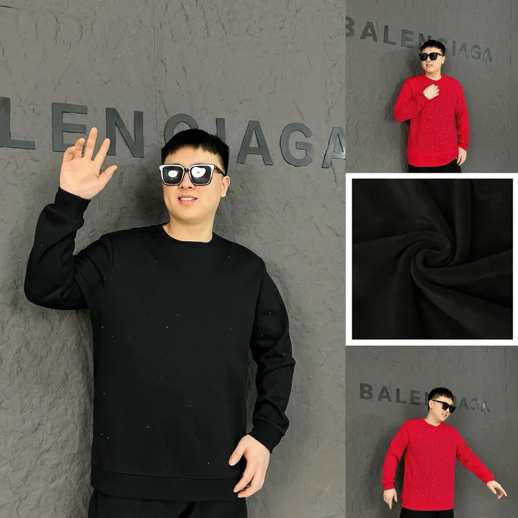 【年款】【有加绒】胖语大码男装 定制年款重工烫钻加绒卫衣78886#S