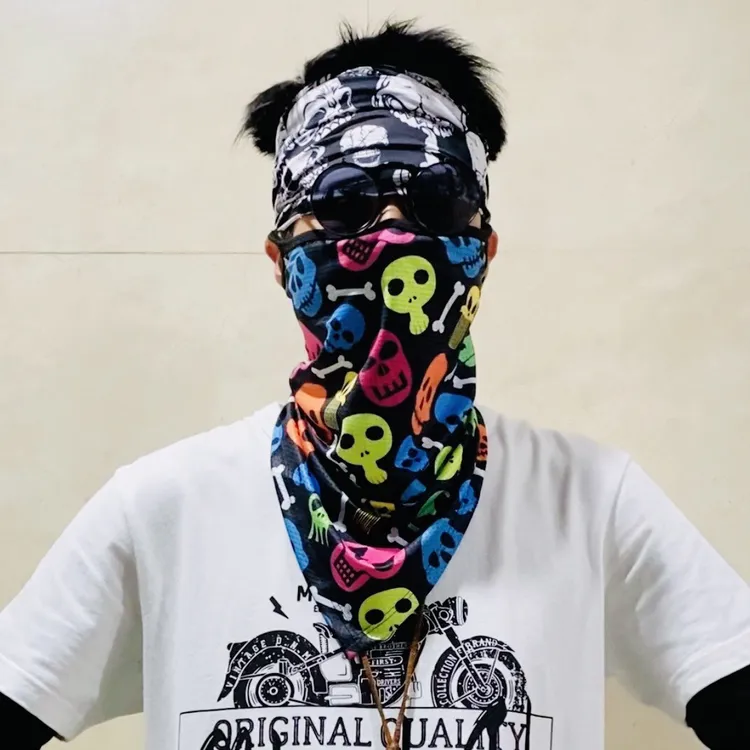 BX高品质针孔透气挂耳式防脱落复古腰果花骷髅面巾骑行面罩